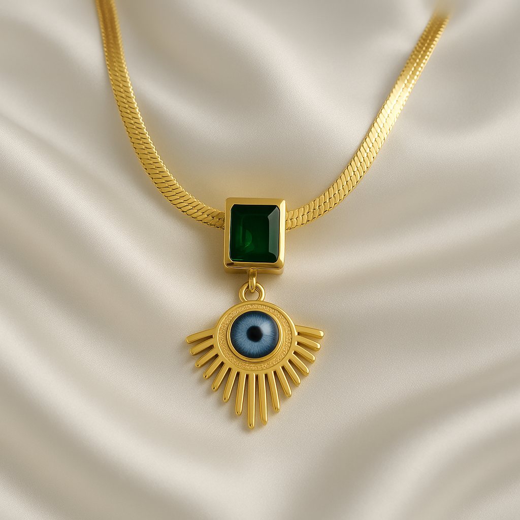 Emerald Evil Eye Pendant Necklace- 18K Gold plated finish – JéSora